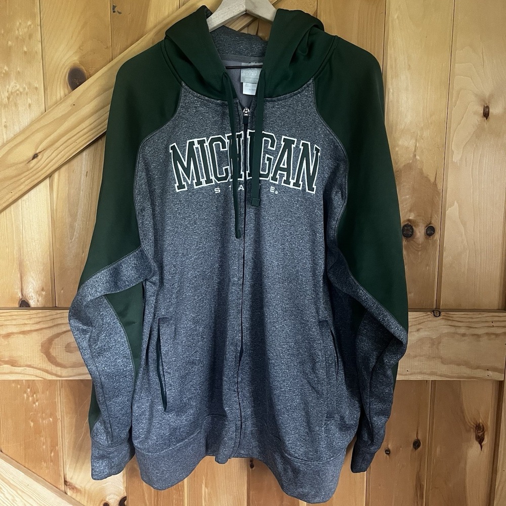 Knights Apparel Michigan State Spartans Mens 2XL Full Zip Hoodie Gray Green FLAW - Picture 2 of 16
